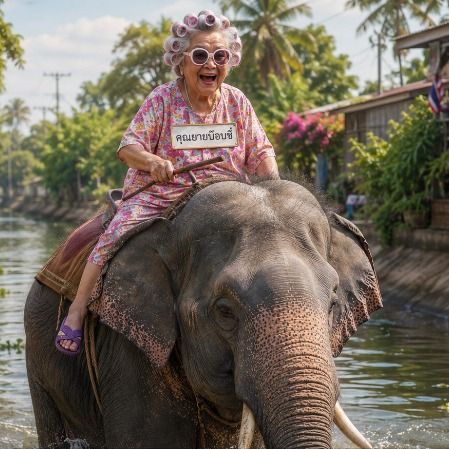 คุณยายบ๊อบซี่ ขี่ช้างลงคลอง